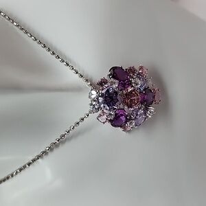 Elegant Purple and Silver Crystal Long Necklace (New)